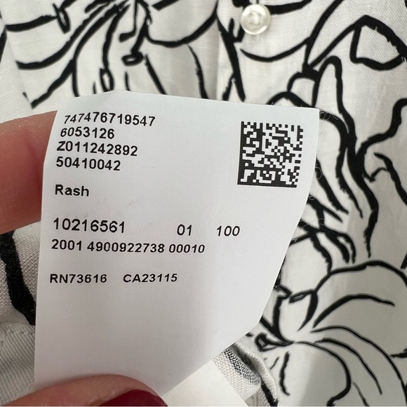 Hugo Boss Linen Black and White Floral Sketch RASH Shirt Large - Picture 9 of 15